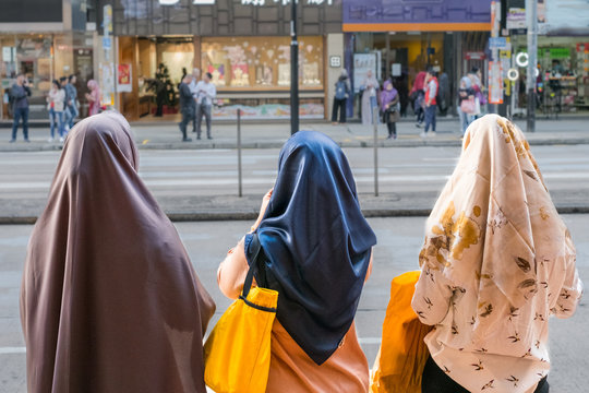 Three Muslim Women Or Girls Wearing Hardscarf / Hijab