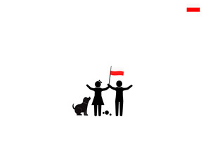Polish children with the Republic of Poland national flag, future of Poland concept, sign symbol background, vector illustration.