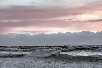 Icy baltic sea coast in winter next to Liepaja, Latvia.