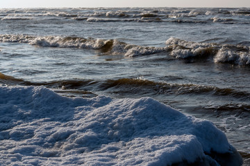Icy baltic sea coast in winter next to Liepaja, Latvia.
