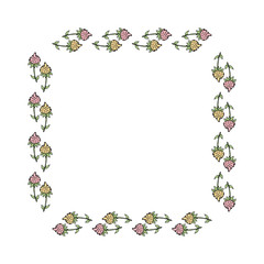 Square frame with flower doodles. Pink and yellow floral elements.