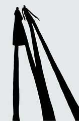 Vector illustration of shadows of couple citizens on street pavement