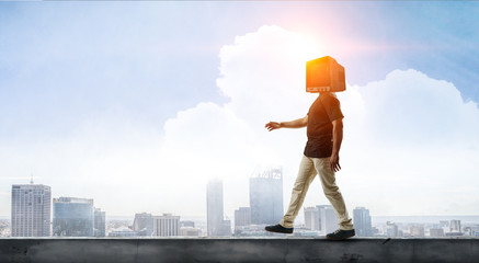 Businessman with monitor head. Mixed media