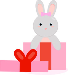 This is cute cartoon hare in box on white background. Cartoon illustration in flat style. Easter bunny in white isolation. 