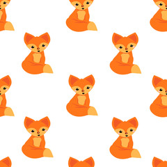 This is seamless pattern texture of fox. Cute cartoon wallpaper on white background.