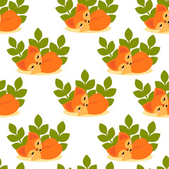 This is seamless pattern texture of fox. Cute cartoon wallpaper on white background.