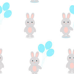 Dies ist eine nahtlose Musterbeschaffenheit von Kaninchen und Luftballons auf weißem Hintergrund.
