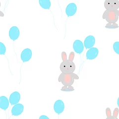 Foto op Plexiglas Dieren met ballon Dit is een naadloze patroontextuur van konijn en ballonnen op een witte achtergrond.