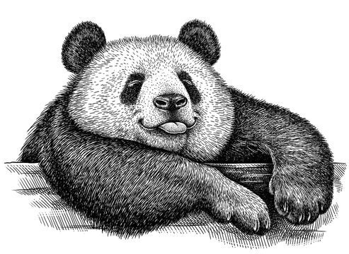 black and white engrave isolated panda illustration
