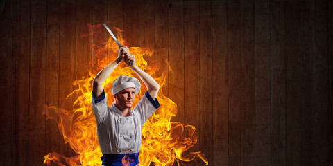 He is crazy about cooking. Mixed media