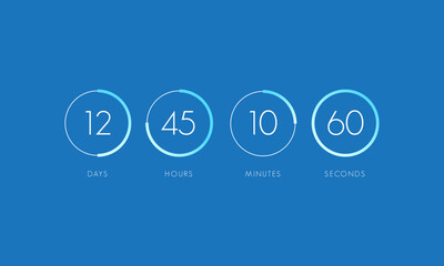 Countdown clock counter timer. Vector digital count down circle board with circle time pie diagram.