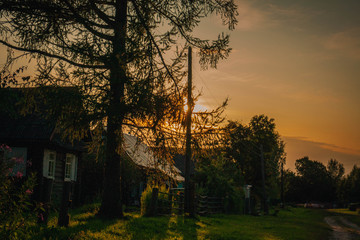 sunset in the village