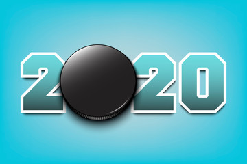New Year numbers 2020 and hockey puck