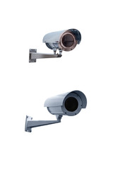 two modern video camera for tracking the situation at the facility isolated on white background