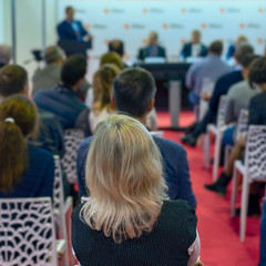 young ecologists participate in a conference on catastrophic climate change on Earth. St. Petersburg. Russia