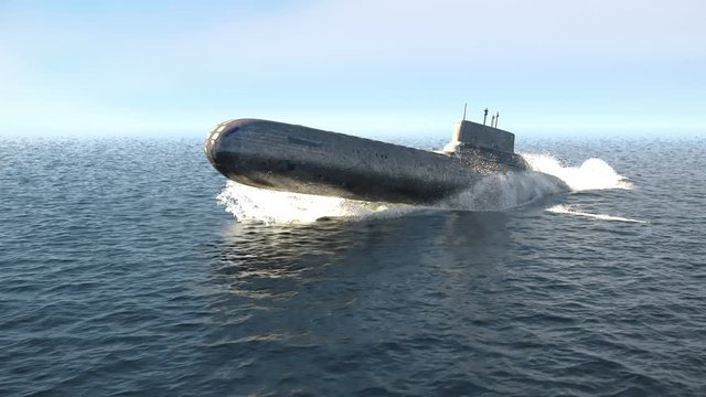 A Nuclear-powered Military Submarine Emerges From The Depths Of The Ocean.