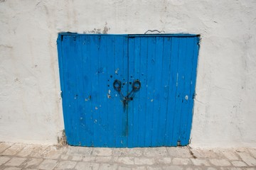 Typical blue local door; Tunis; Tunisia