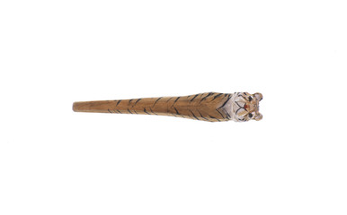 wooden stick with a tiger head Isolated on a white background