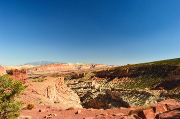 Extraordinary landscape, mountains and rocks views from viewpoint in the Capitol Reef national park in south central Utah