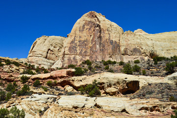 Fototapeta premium Rock formations of sand stone and beautiful views in the Capitol Reef national park, Utah
