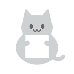 告知・メッセージ・ネコ年素材：白い紙を持ったぽってりした猫