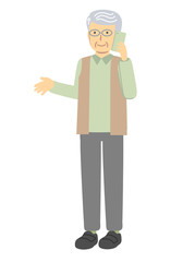 スマートフォンを持つメガネをかけたシニア男性