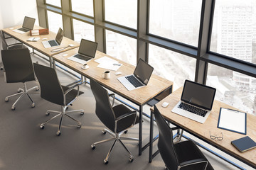 Coworking office in minimalistic interior