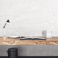 Minimalistic office desk with books.