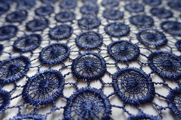Fototapeta na wymiar Close up of dark blue lacy fabric