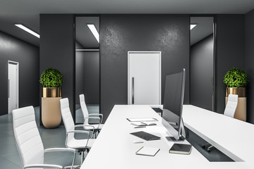 Stylish coworking office grey concrete floor.