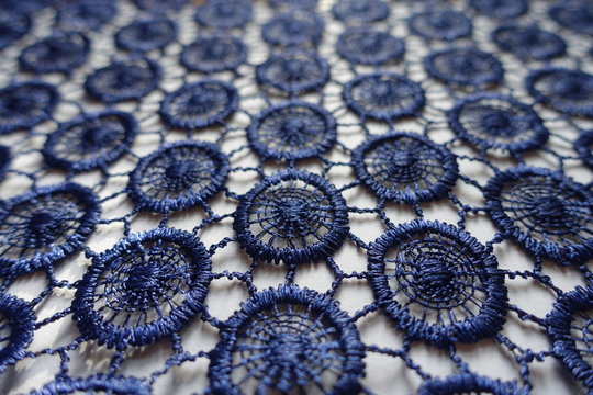 Close up of dark blue lacy fabric
