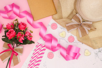 Pink femininity decoration for women and girls with hat and pink ornaments 