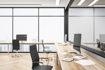 Contemporary loft style coworking wooden office