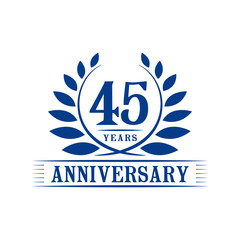 45 years logo design template. Forty fifth anniversary vector and illustration.