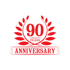 90 years logo design template. Ninetieth anniversary vector and illustration.