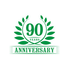 90 years logo design template. Ninetieth anniversary vector and illustration.