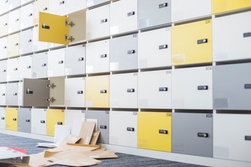 Files fallen in locker room at creative office