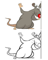 Vector Illustration of a Cute Cartoon Character Rat for you Design and Computer Game. Coloring Book Outline Set 