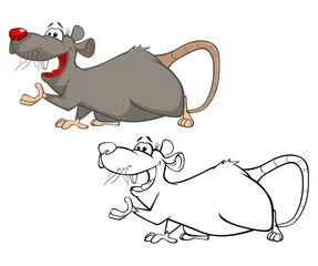 Fotobehang Vector Illustration of a Cute Cartoon Character Rat for you Design and Computer Game. Coloring Book Outline Set  © liusa