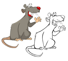 Vector Illustration of a Cute Cartoon Character Rat for you Design and Computer Game. Coloring Book Outline Set 