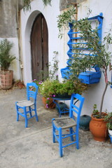 Fototapeta na wymiar Blue terrace of a greek house