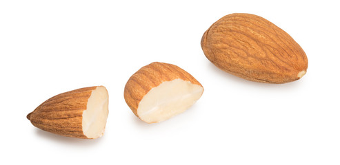 almonds nuts isolated on white.