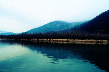 Fototapeta na wymiar Mountain river water landscape. Wild river in mountains