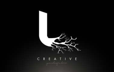 Letter L Design Logo with Creative Tree Branch. L Letter Tree Icon Logo