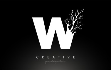 Letter W Design Logo with Creative Tree Branch. W Letter Tree Icon Logo