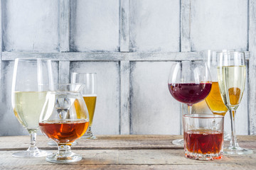 Selection of different alcoholic drinks