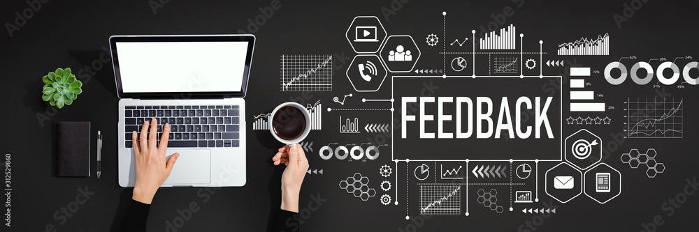 Poster feedback concept with person using a laptop computer