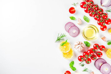 Cooking background with vegetables and herbs