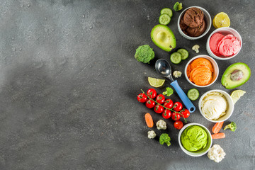 Trendy colorful vegetable ice cream