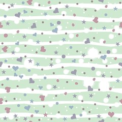 Creative Hand Drawn Seamless Pattern with small hearts and balls.Great for wedding cards, postcards, t-shirts, bridal invitations, brochures, posters, gift wrapping, wall art, wallpapers, etc.